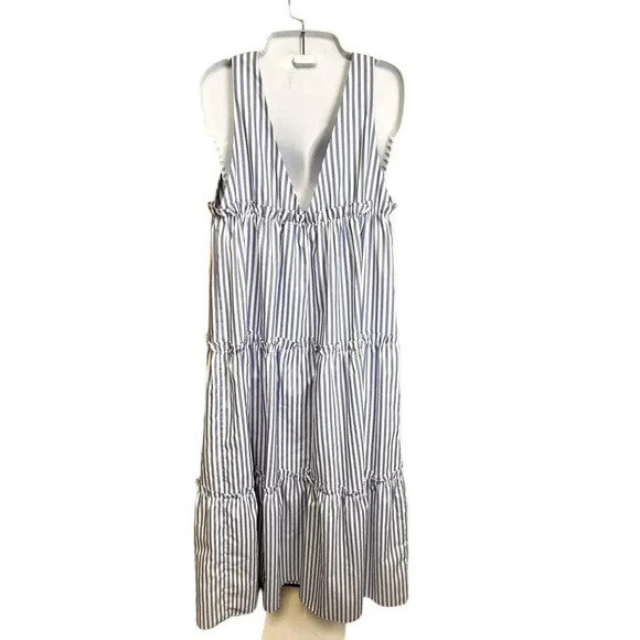 Vine & Love Blue White Striped Maxi Dress Deep V Neck Tiered Skirt Women’s Sz M - Picture 5 of 6
